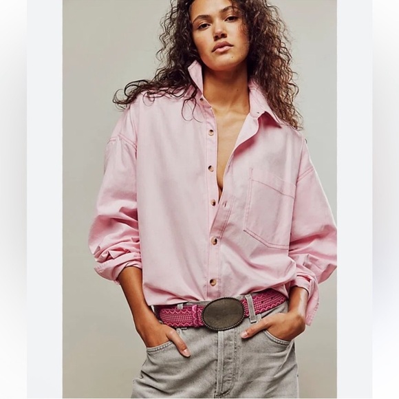 NWOT FREE PEOPLE We The Free Freddie Shirt Button Down Fairy Tale Pink XS/S - Picture 5 of 16